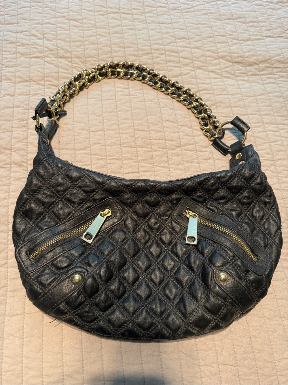 Paradox Quilted Black Shoulder Bag with Gold Chain Strap